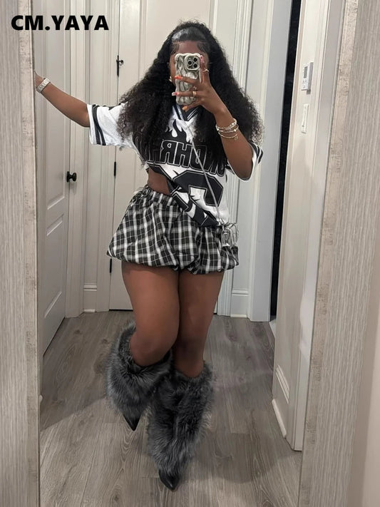 CMYAYA Autumn Bubble A-Line Basic Plaid Leopard High Waist Women's Bud Skirt Sweet Cute Sexy Casual 2024 Street Skirts Vacation