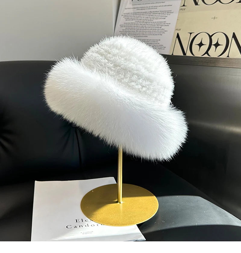 New Genuine Real Natural Knitted Mink Fur Hat Cap Luxury Women Handmade Knit Fashion Winter Headwear Warm Real Fox Fur Beanies