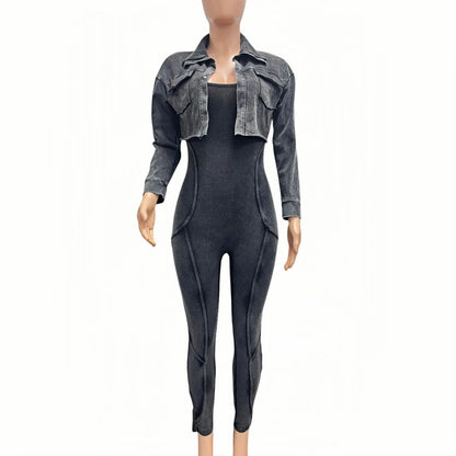 FAGADOER High Quality Rib Women 2 Piece Set Outfit Fashion Long Sleeve Crop Jacket + Bodycon Jumpsuits Suits Clothing 2025 New