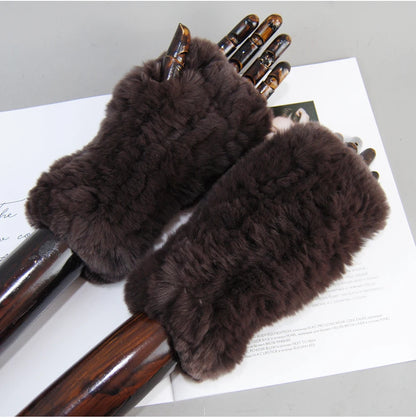 New Arrival Women Knit Fur Mitten Girls 100% Real Genuine Knitted Rex Rabbit Fur Mittens Winter Warm Real Fur Fingerless Gloves