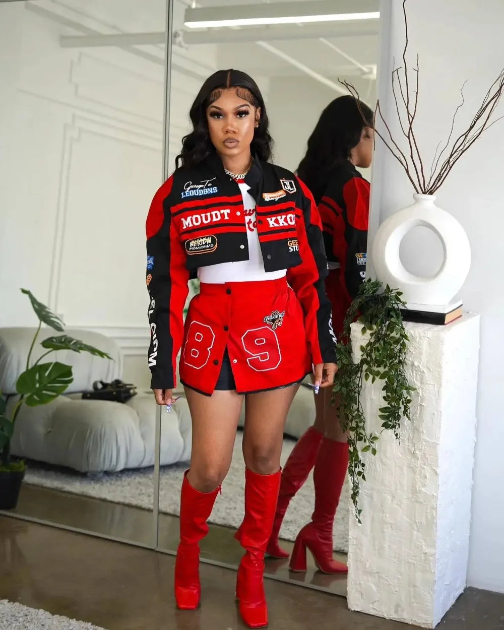 HLJ Letter Print Two Piece Outfits 2023 Autumn Winter Casual Sporty Baseball Coat Skirts Suits Detachable Buttons Y2k Streetwear