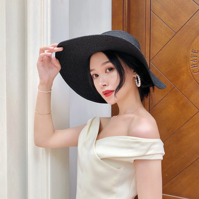 Summer Simple Floppy Sun Hat Women Wide Brim Beach Hat Girls Seaside Travel Foldable Straw Hat Sunscreen UV Protection Lady Cap