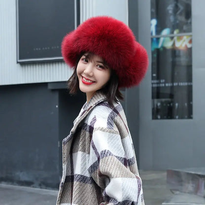 2025 100% Real Fox Fur Hats Women's Russian Ushanka Aviator Trapper Snow Skiing Hat Caps Earflap Winter Raccoon Fur Bomber Hat