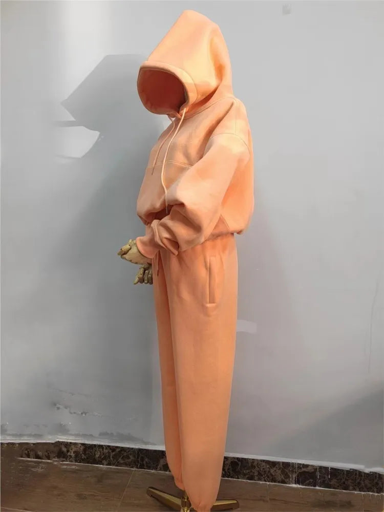 Casual New Fashion Hoodies Suit Women Winter Spring Solid Tracksuit Two Pieces Set Sports Pullover Sweatpants Sweatshirt Mujer