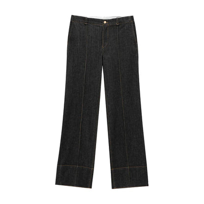 Street Vintage Denim Pants Sets Women Slim Long Sleeve Lapel Single Breasted Jacket Straight Trousers 2025 Spring Lady Outfits