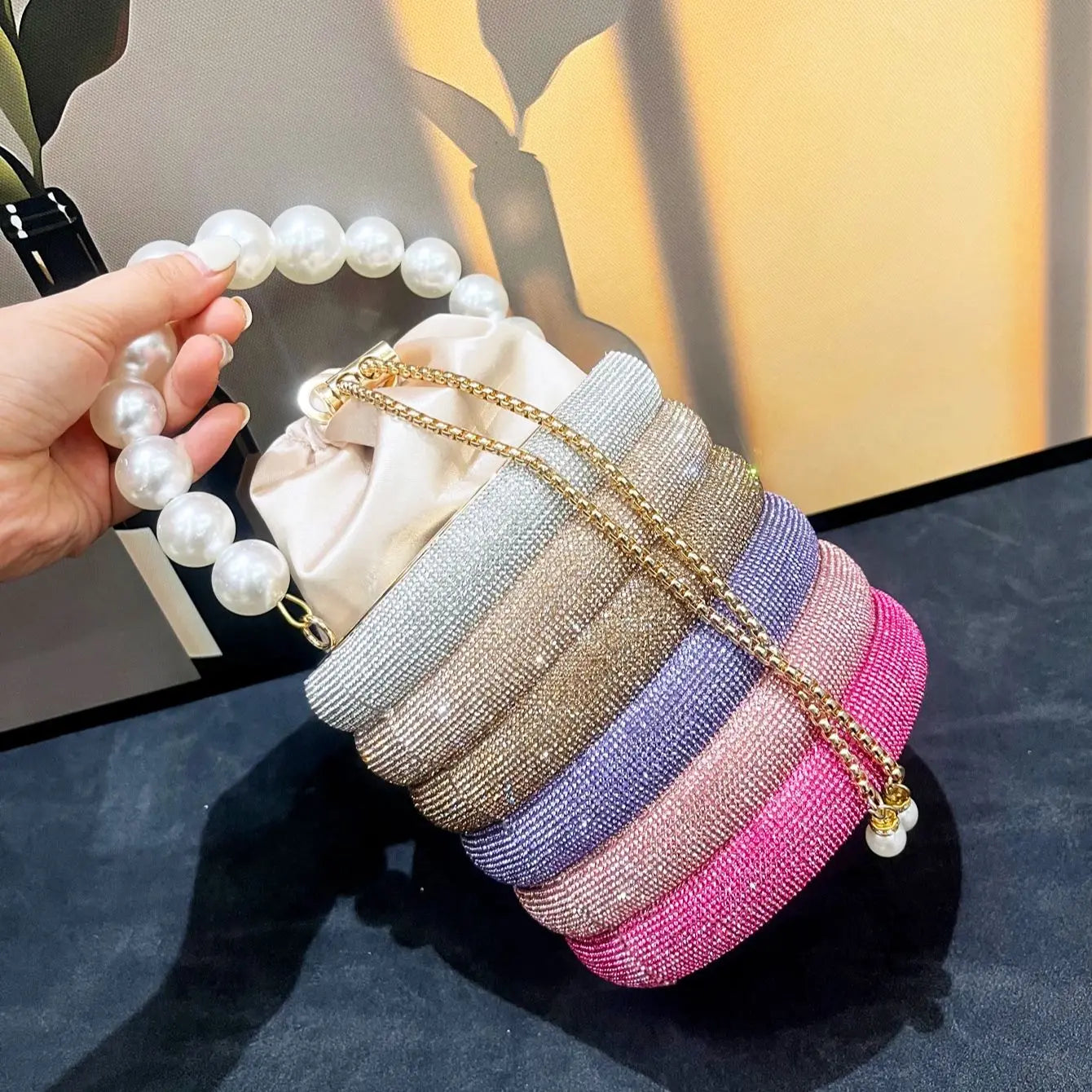 handmade Rhinestones Evening clutch Bag Purses and handbag luxury Designer shoulder bag Shiny Crystal Clutch purse bucket bag