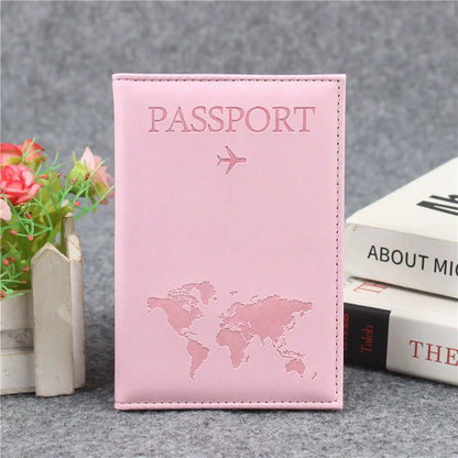 PU Leather Passport Cover For Men & Women Organizer - Protective Card Holder ID Document Covers World Map Travel Passport Case