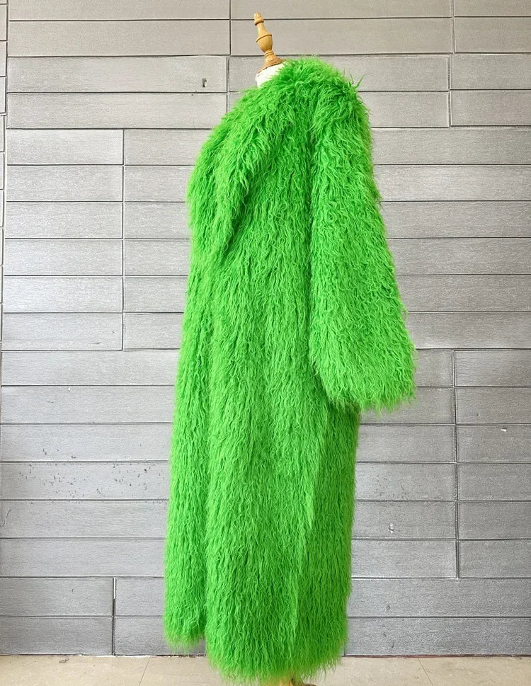 Women Faux Sheep Fur Long Coat Cardigan Thermal Loose Maxi Jackets Plush Coats Female Jacket Autumn Winter Furry Outerwear