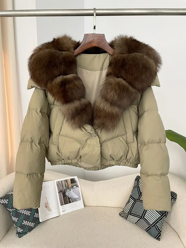 OFTBUY 2025 Big Natural Real Fox Fur Coat Women Autumn Winter Female 90% White Duck Down Jacket Feather Short  Coat Thick Warm