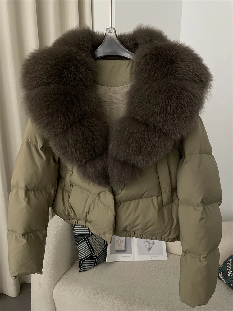 OFTBUY 2025 Big Natural Real Fox Fur Coat Women Autumn Winter Female 90% White Duck Down Jacket Feather Short  Coat Thick Warm