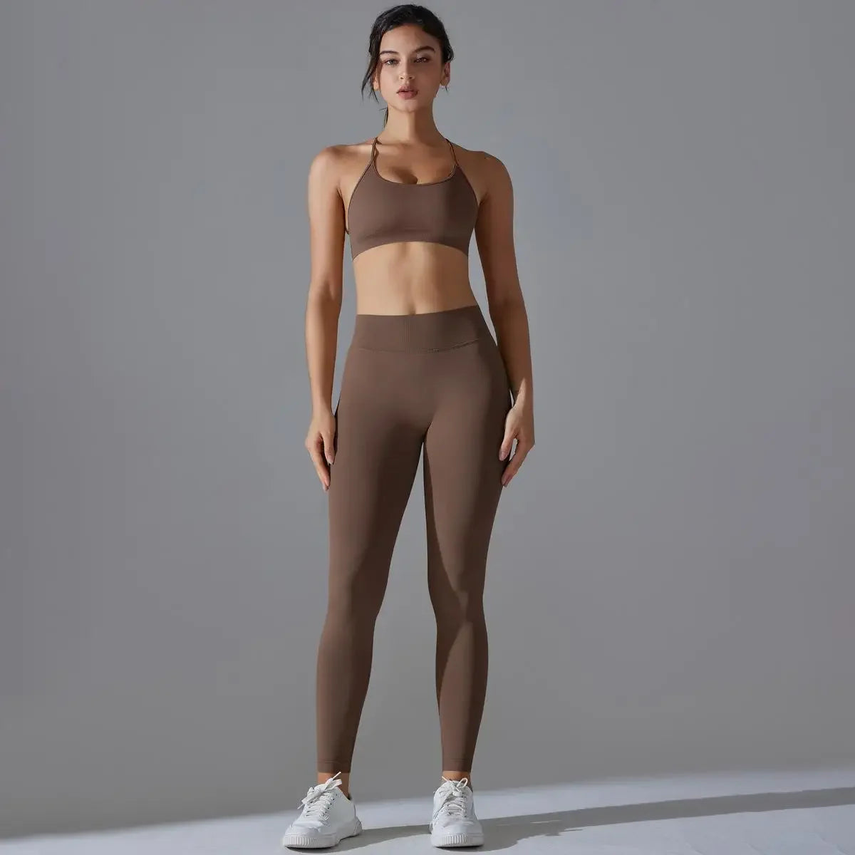 Customized LOGO seamless tight cross back sports underwear yoga set running fitness women's two-piece set