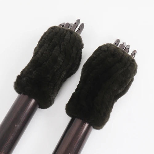 New Style Fashion 100% Genuine Rex Rabbit Fur Lady Gloves Women Winter Keep Warm Real Fur Glove Elastic Knit Outdoor Fur Mittens