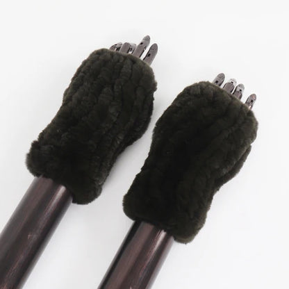 New Style Fashion 100% Genuine Rex Rabbit Fur Lady Gloves Women Winter Keep Warm Real Fur Glove Elastic Knit Outdoor Fur Mittens