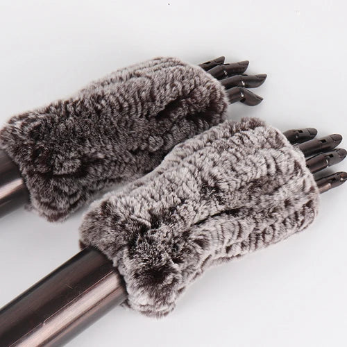 New Style Fashion 100% Genuine Rex Rabbit Fur Lady Gloves Women Winter Keep Warm Real Fur Glove Elastic Knit Outdoor Fur Mittens