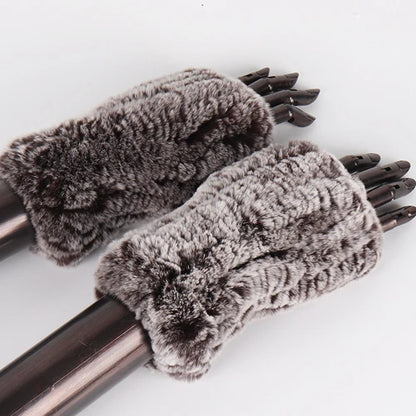 New Style Fashion 100% Genuine Rex Rabbit Fur Lady Gloves Women Winter Keep Warm Real Fur Glove Elastic Knit Outdoor Fur Mittens