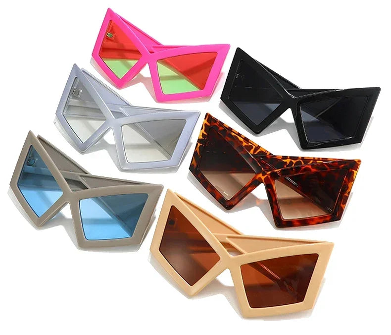 JNPCXI Fashion Oversized Cat Eye Sunglasses Women Red Shades UV400 Retro Gradient Men Wide Legs Sun Glasses