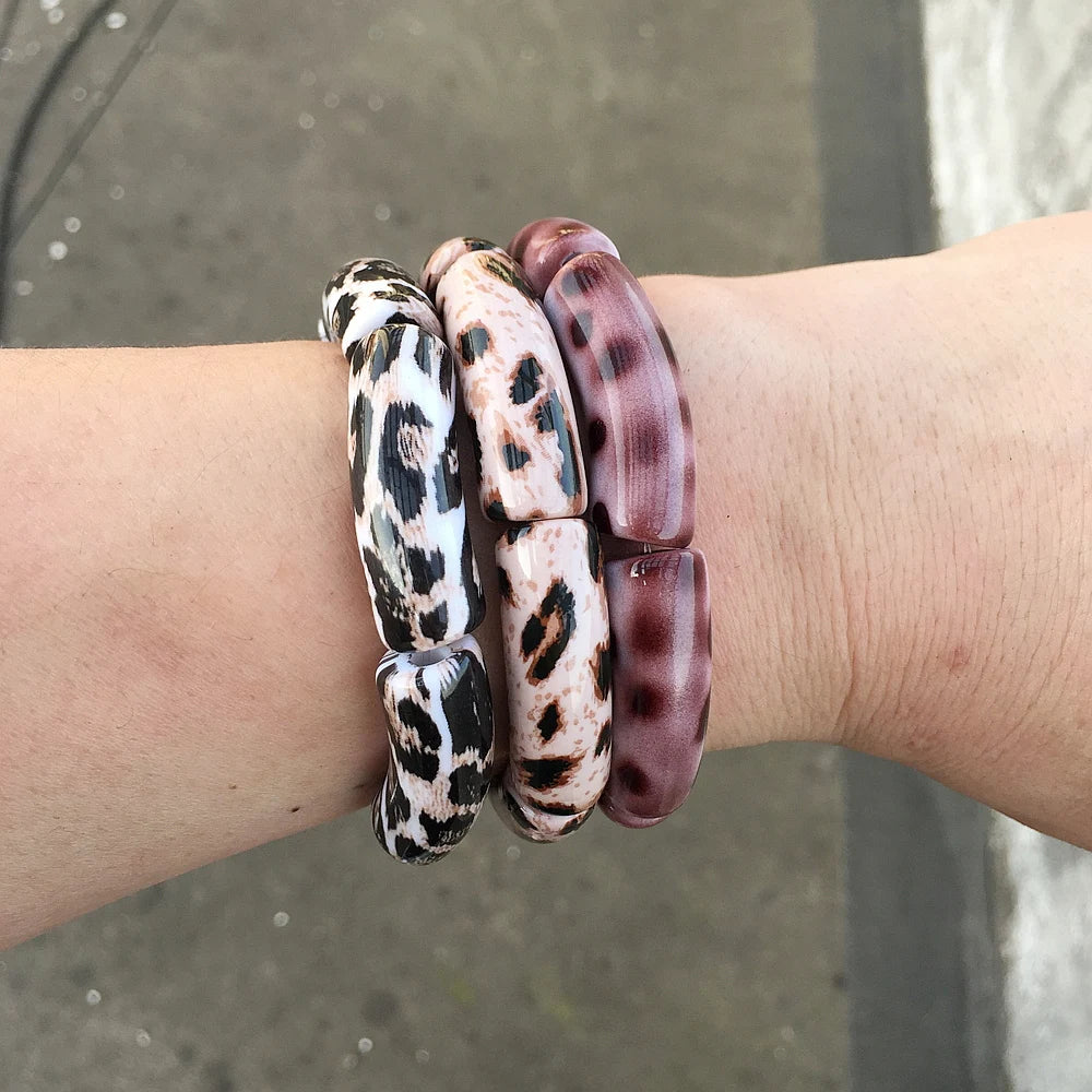 FishSheep Vintage Leopard Print Acrylic Stackable Bracelets Bangles for Women Resin Stretchy Bracelet 2023 Fashion Jewelry Gift