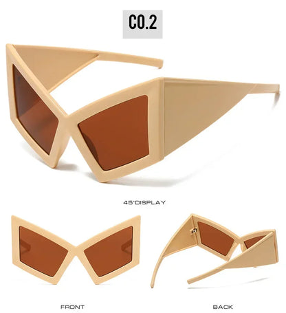 JNPCXI Fashion Oversized Cat Eye Sunglasses Women Red Shades UV400 Retro Gradient Men Wide Legs Sun Glasses