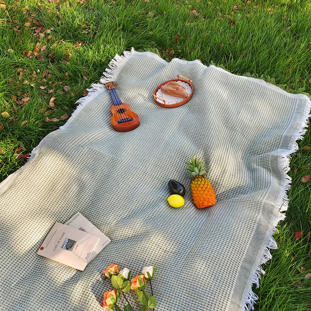 Cotton blend Portable Mat Picnic Mat with Tassel for Outdoor Camping Dustproof Tablecloth Mat Soft Sofa Blankets Camping Parts
