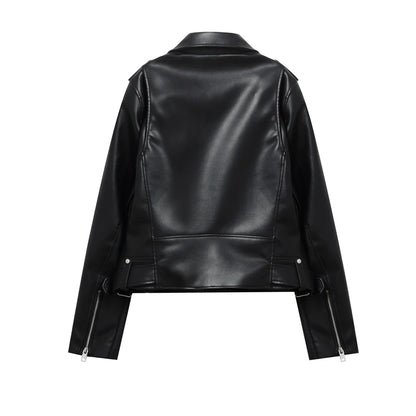 RARF 2024 Women's Spring Black faux-leather jacket Casual zipper and belt Cycling jacket Casual jacket jacket