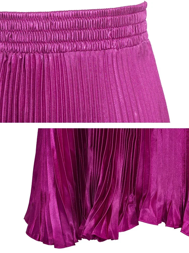 Women's Fashion Pleated Mermaid Long Skirt Korean Style Casual High Waist Satin Flowy Skirts Shiny 19 Colors 2024 Spring SK500