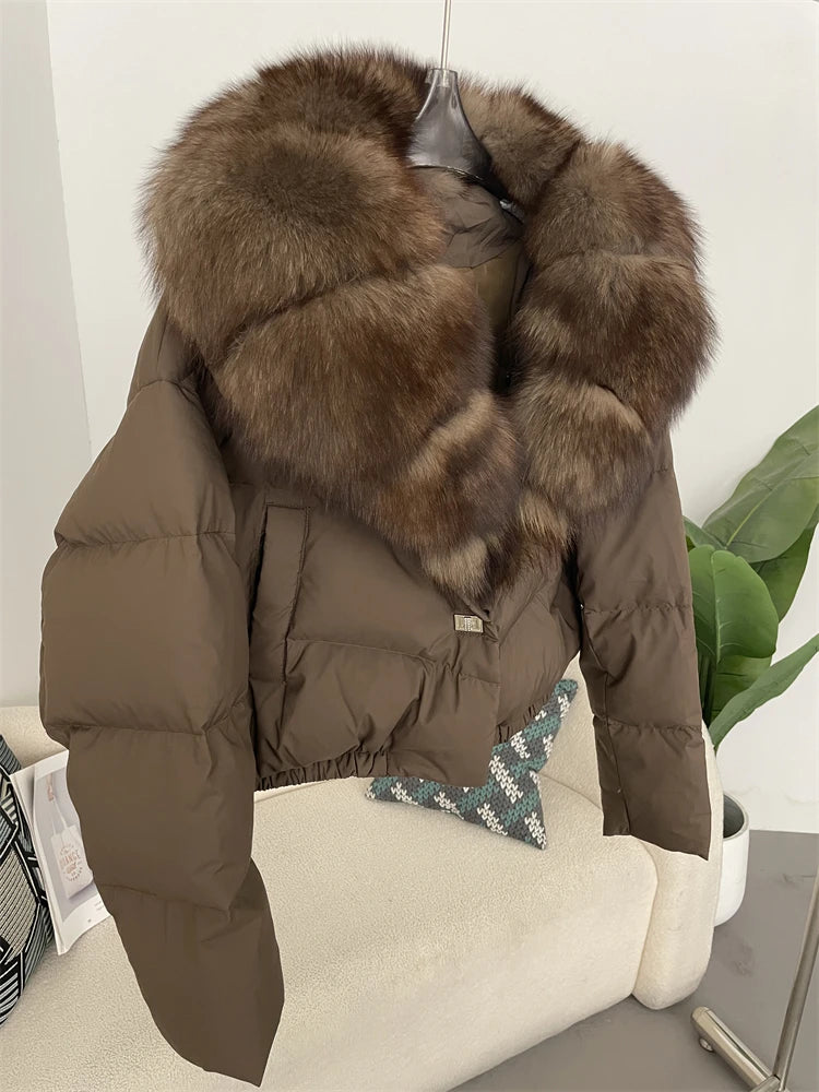 OFTBUY 2025 Big Natural Real Fox Fur Coat Women Autumn Winter Female 90% White Duck Down Jacket Feather Short  Coat Thick Warm