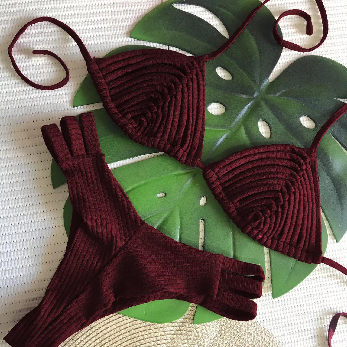 Two Pieces Bikini Set Crochet Swimsuit Women Sexy Swimwear Female Red Brazilian Biquini High Cut Bathing Suit Bodysuit Beachwear