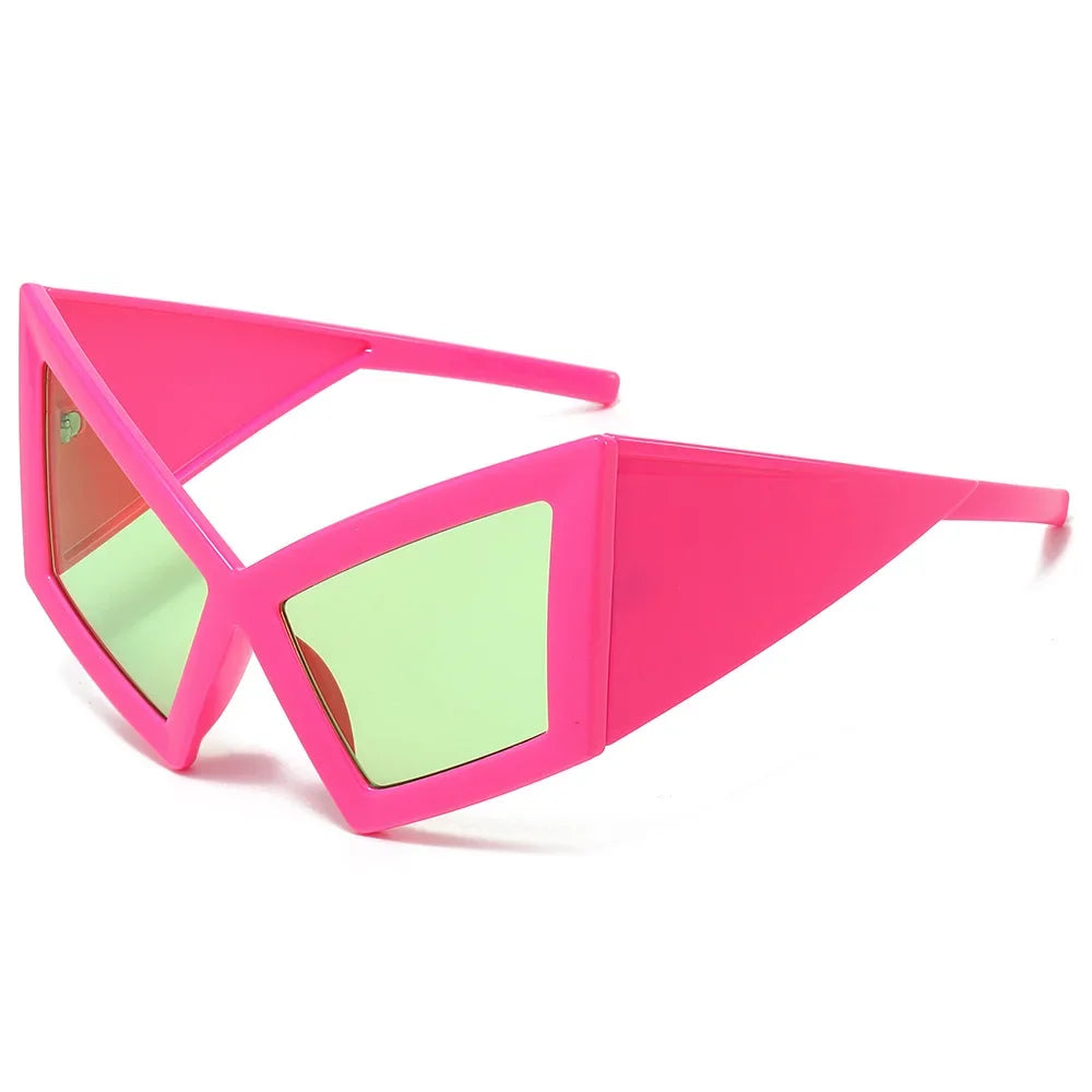 JNPCXI Fashion Oversized Cat Eye Sunglasses Women Red Shades UV400 Retro Gradient Men Wide Legs Sun Glasses