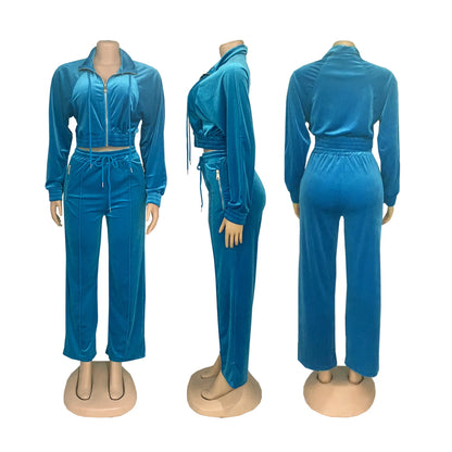 Pants Set Women Two Piece Sets Matching Sets Y2k Streetwear Zipper Coats Long Pants Elastic Waist Sportswear Tracksuit Jogger