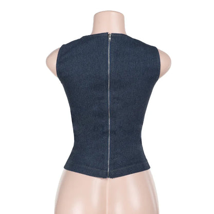 Women's Sleeveless Round Neck Vest Summer Solid Color Hollow Slim Vest Top Fashion Sexy Streetwear Women's Slim Vest Top