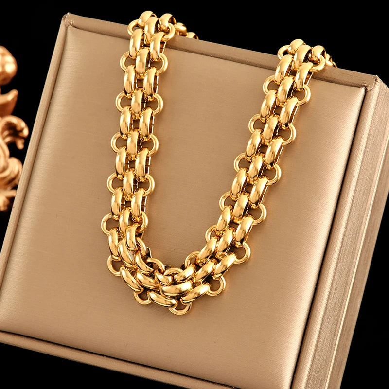 EILIECK 316L Stainless Steel Gold Silver Color Thick Chain Necklace For Women Fashion Cuban Neck Chain Waterproof Jewelry Gift