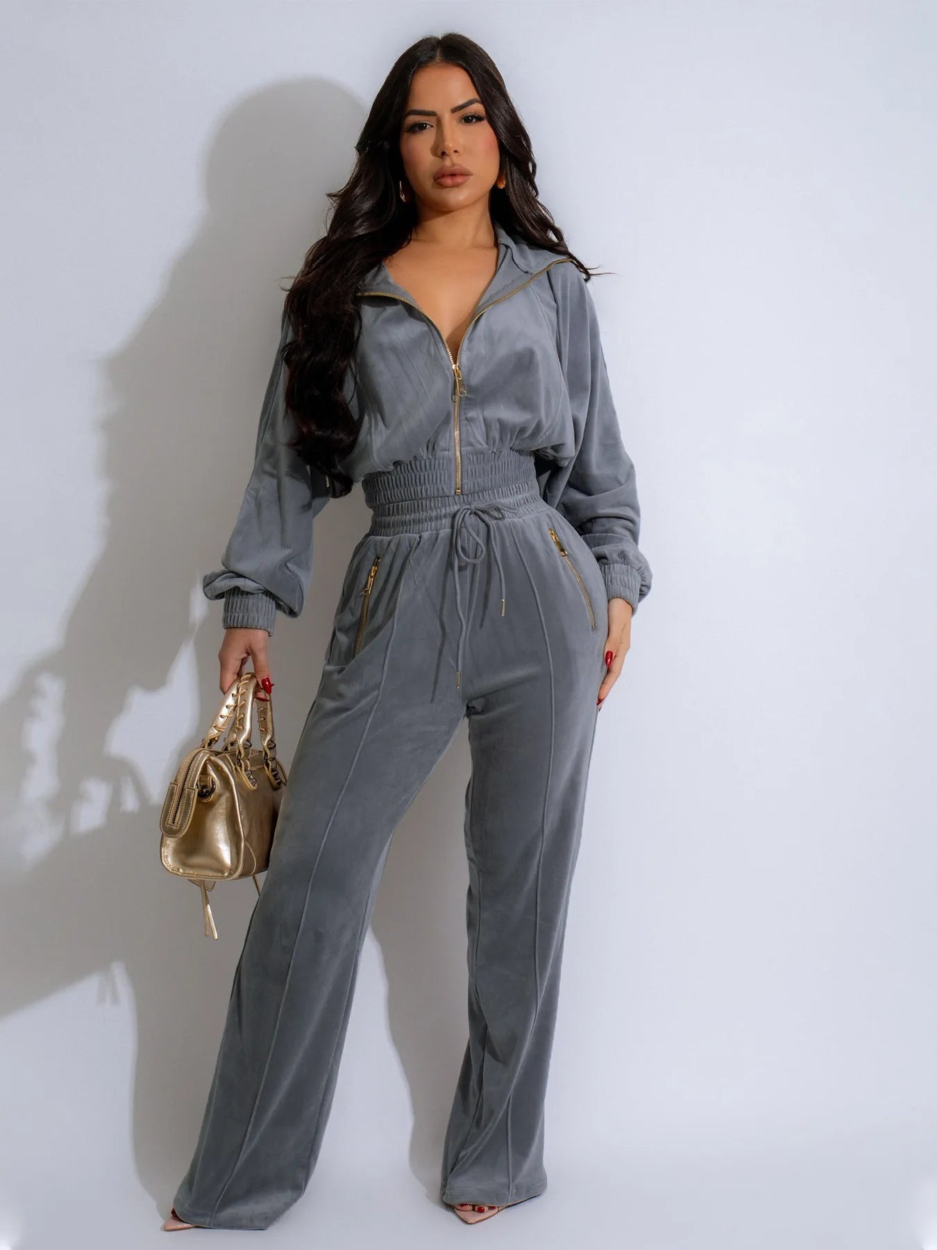 Pants Set Women Two Piece Sets Matching Sets Y2k Streetwear Zipper Coats Long Pants Elastic Waist Sportswear Tracksuit Jogger