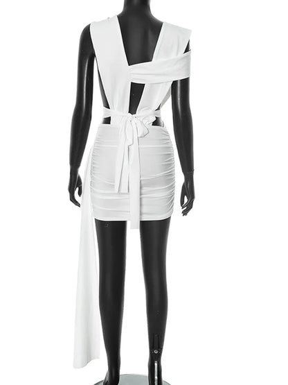 Beyprern Women's Cut Out O-Rings Metal Short Dress Sexy Hollow Out Long Straps Slim Night Out Party Dresses Clubwear Vestidos