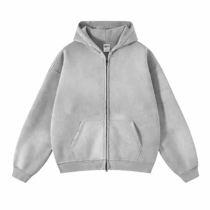 Custom LOGO winter clothing fleece thickened 360G cotton polyester spray-dyed old double zipper men's and women's sweater hoodie