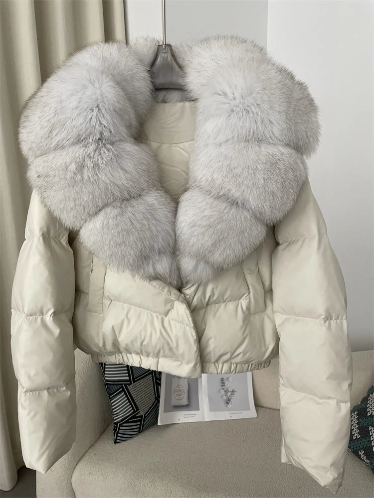 OFTBUY 2025 Big Natural Real Fox Fur Coat Women Autumn Winter Female 90% White Duck Down Jacket Feather Short  Coat Thick Warm