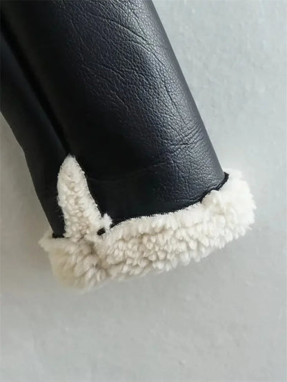 Winter New Women's Faux Fur Lined Short Jacket Double-sided Zipper Collar Leather And Fur Double-sided Short Coat