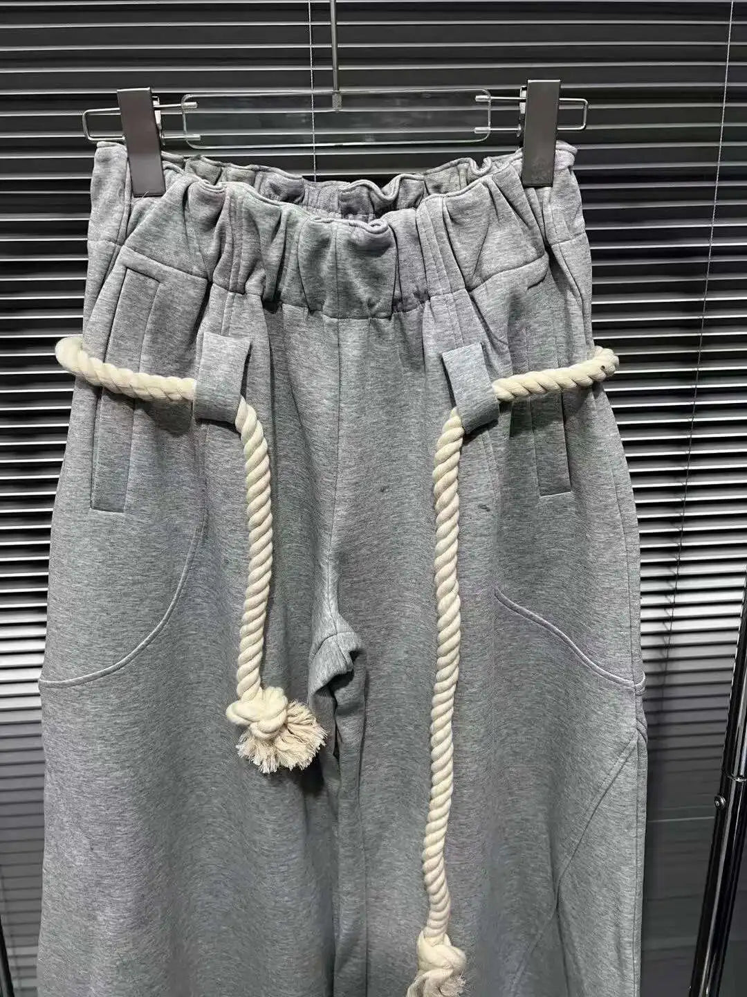 DEAT Fashion New Women's Cotton Rope Design Casual Pants 2024 Autumn Trendy Elastic High Waist Wide Leg Trousers Female 33A1851
