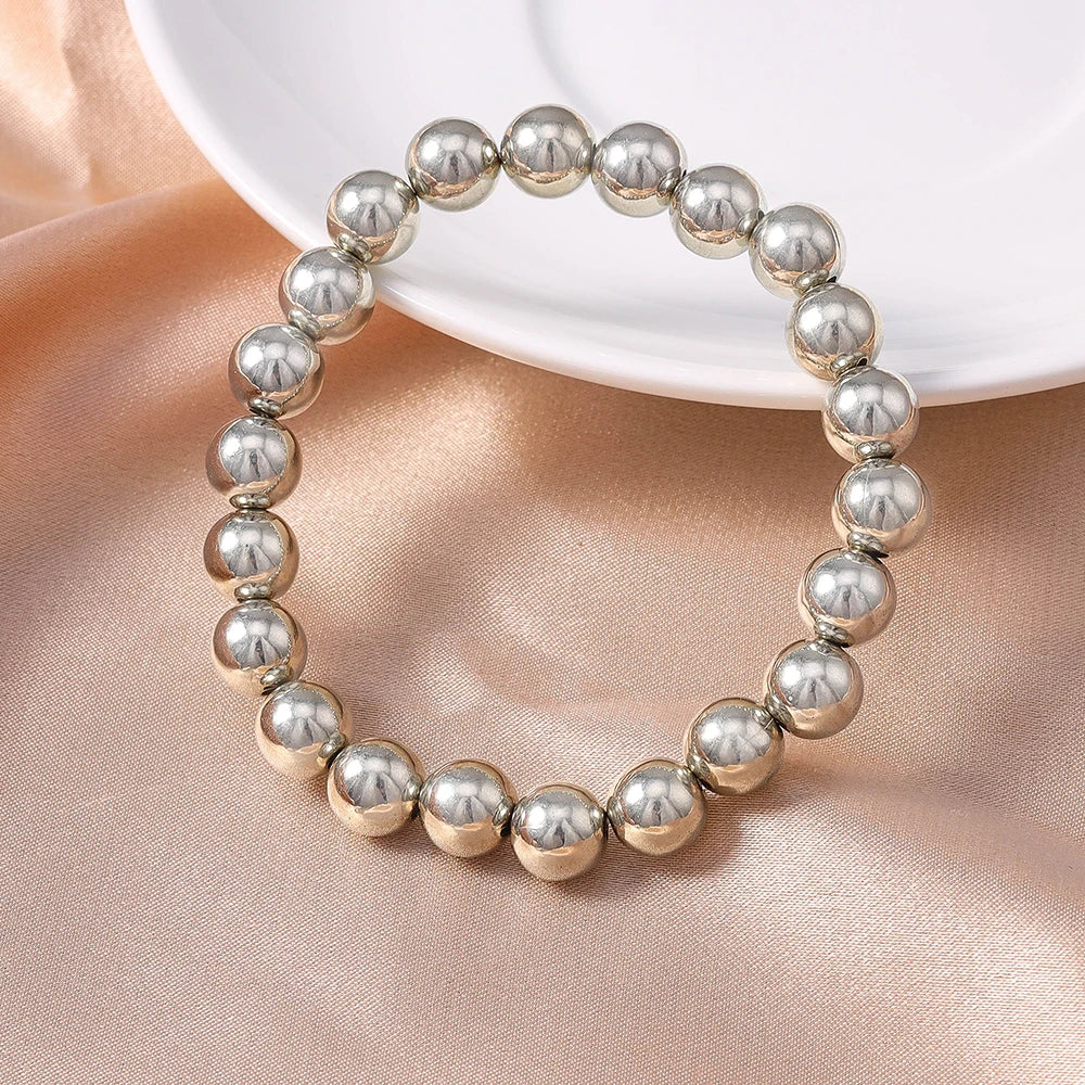 Aihua Trend Stretch Gold Sliver Color 6MM 8MM 12MM 16MM Stacked Ball Beaded Bracelet For Women Men Round CCB Beads Bracelets
