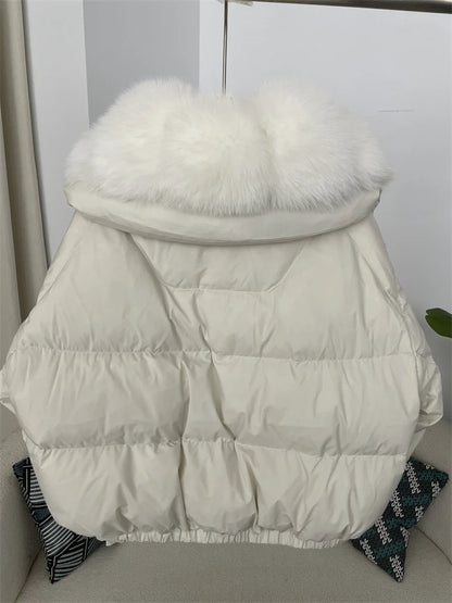 OFTBUY 2025 Big Natural Real Fox Fur Coat Women Autumn Winter Female 90% White Duck Down Jacket Feather Short  Coat Thick Warm