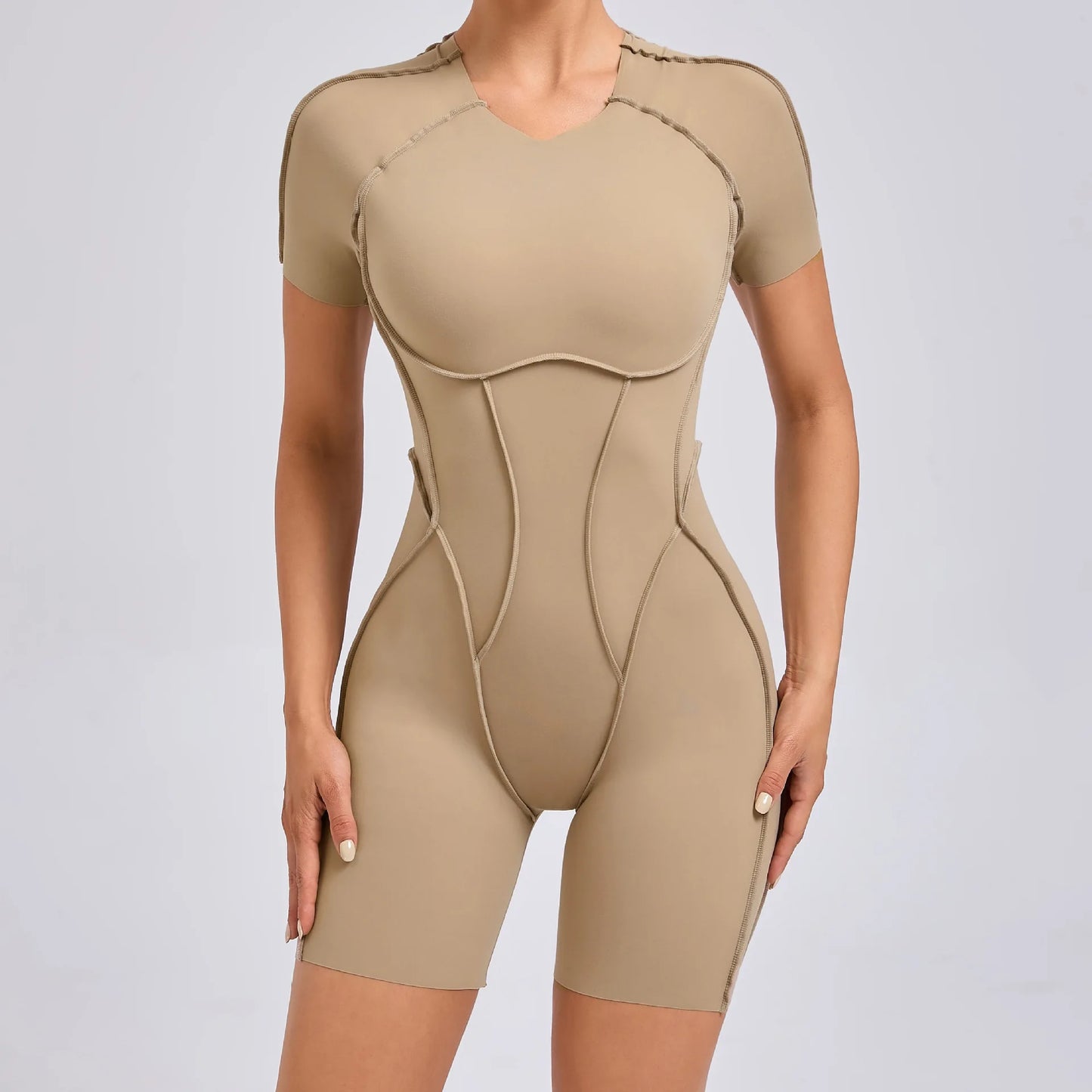 Customized LOGO women's three-dimensional aesthetic sports one-piece yoga clothes tight short-sleeved hollow back onesie
