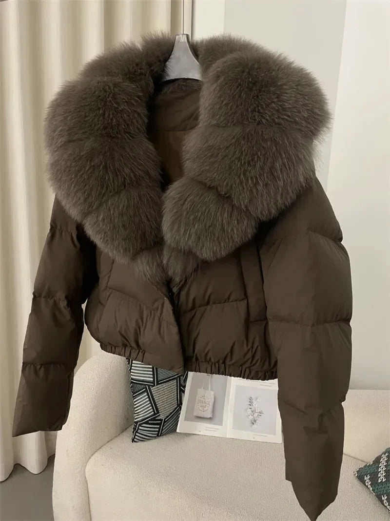 OFTBUY 2025 Big Natural Real Fox Fur Coat Women Autumn Winter Female 90% White Duck Down Jacket Feather Short  Coat Thick Warm