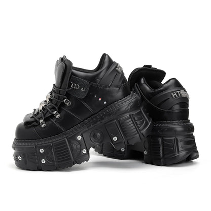 2025  Woman Sneakers New Punk Style Women Shoes Gothic Ankle Rock Boots Lace-up Heel Height Platform Shoes Woman Metal Decor
