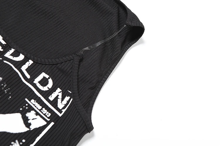 kliou Modern Printed Women Vests Vintage Sexy New Low Neck Ribbed Stretch Lengthen Tank Tops Female Trend Attractive Streetwear