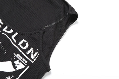 kliou Modern Printed Women Vests Vintage Sexy New Low Neck Ribbed Stretch Lengthen Tank Tops Female Trend Attractive Streetwear