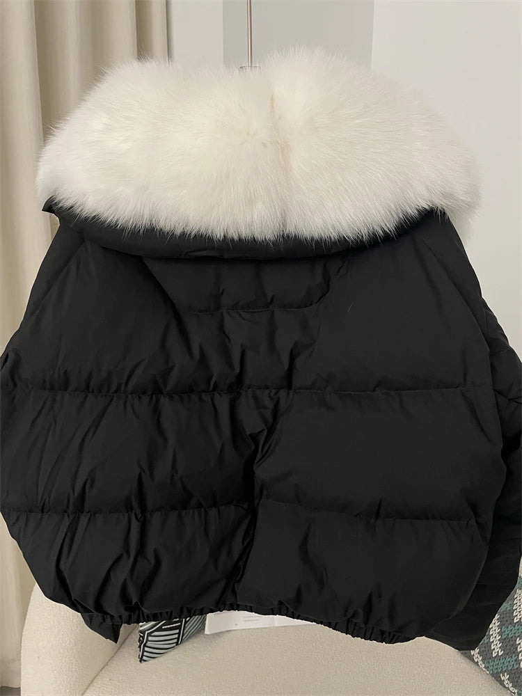 OFTBUY 2025 Big Natural Real Fox Fur Coat Women Autumn Winter Female 90% White Duck Down Jacket Feather Short  Coat Thick Warm