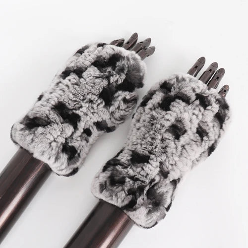 New Style Fashion 100% Genuine Rex Rabbit Fur Lady Gloves Women Winter Keep Warm Real Fur Glove Elastic Knit Outdoor Fur Mittens