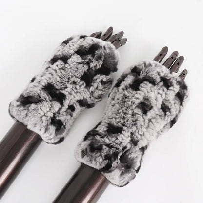 New Style Fashion 100% Genuine Rex Rabbit Fur Lady Gloves Women Winter Keep Warm Real Fur Glove Elastic Knit Outdoor Fur Mittens