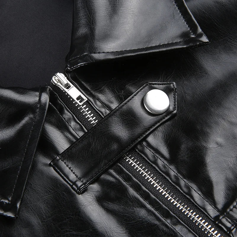 FAGADOER Y2k Punk Gothic Leather Jacket Women Cropped Lapel Letter Embroidery Moto Jackets Coat Short Female Streetwear New