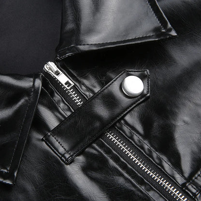 FAGADOER Y2k Punk Gothic Leather Jacket Women Cropped Lapel Letter Embroidery Moto Jackets Coat Short Female Streetwear New