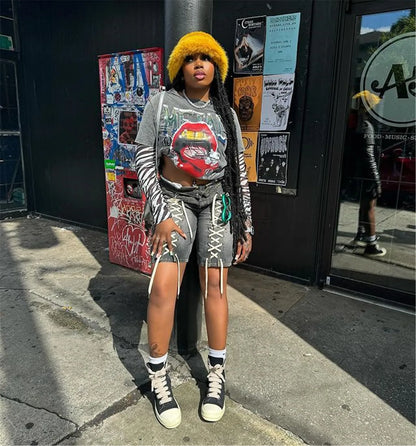 HLJ&GG American Vintage Fashion Bandage Straight Jean Shorts Women High Waisted Button Loose Denim Shorts Female Cowboy Bottom